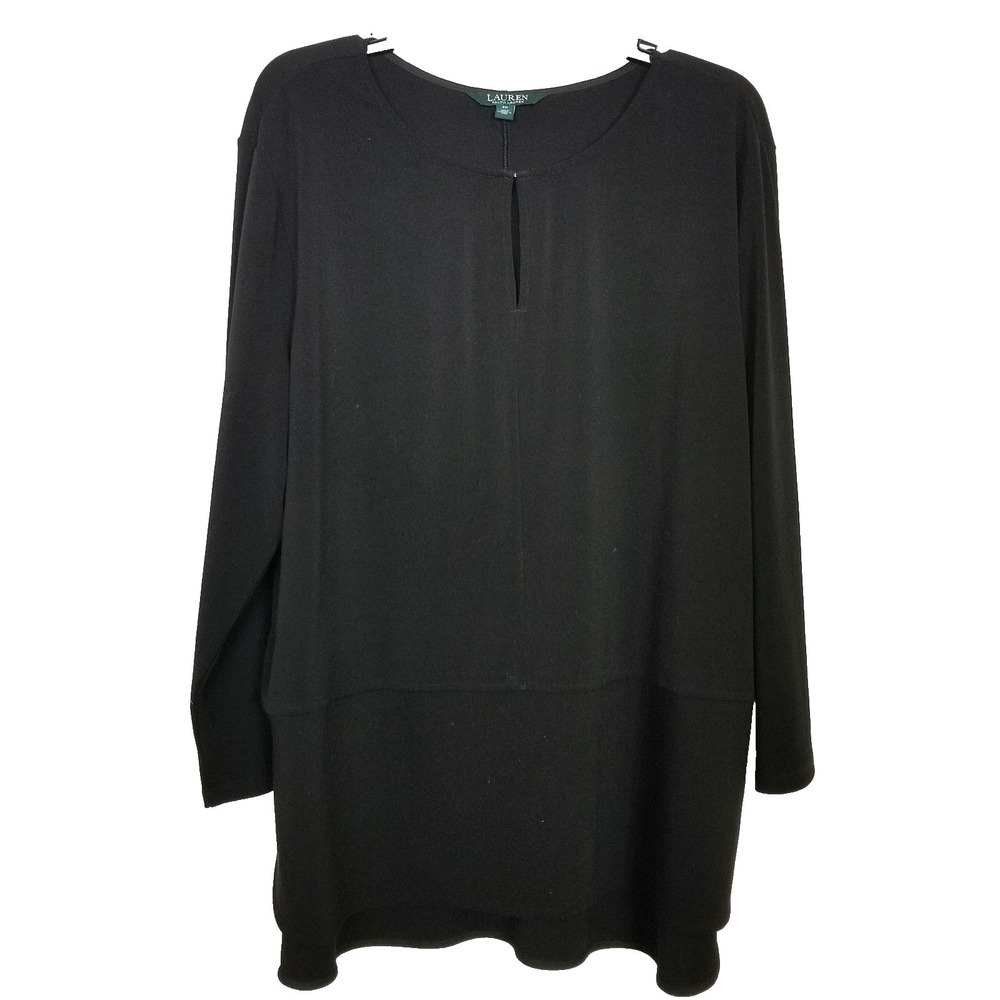 Lauren Ralph Lauren Women Plus Tunic Top Blouse Sz‎ 2X Black Long Sleeve
